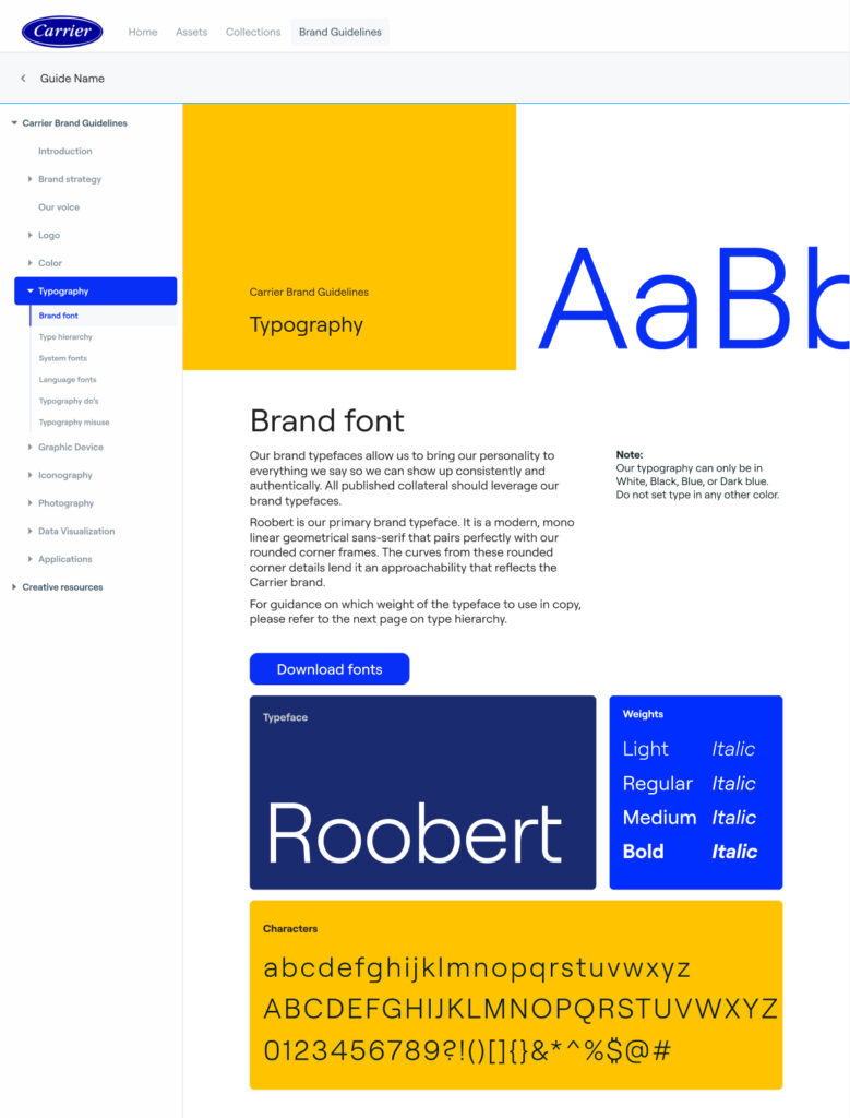 Carrier typography guidelines doc preview