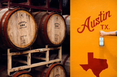 A view of Treaty Oak Distilling barrels