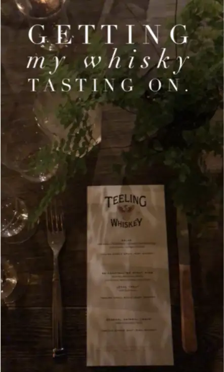 An Instagram screenshot for Teeling Whiskey which states, ”Getting my whisky tasting on”
