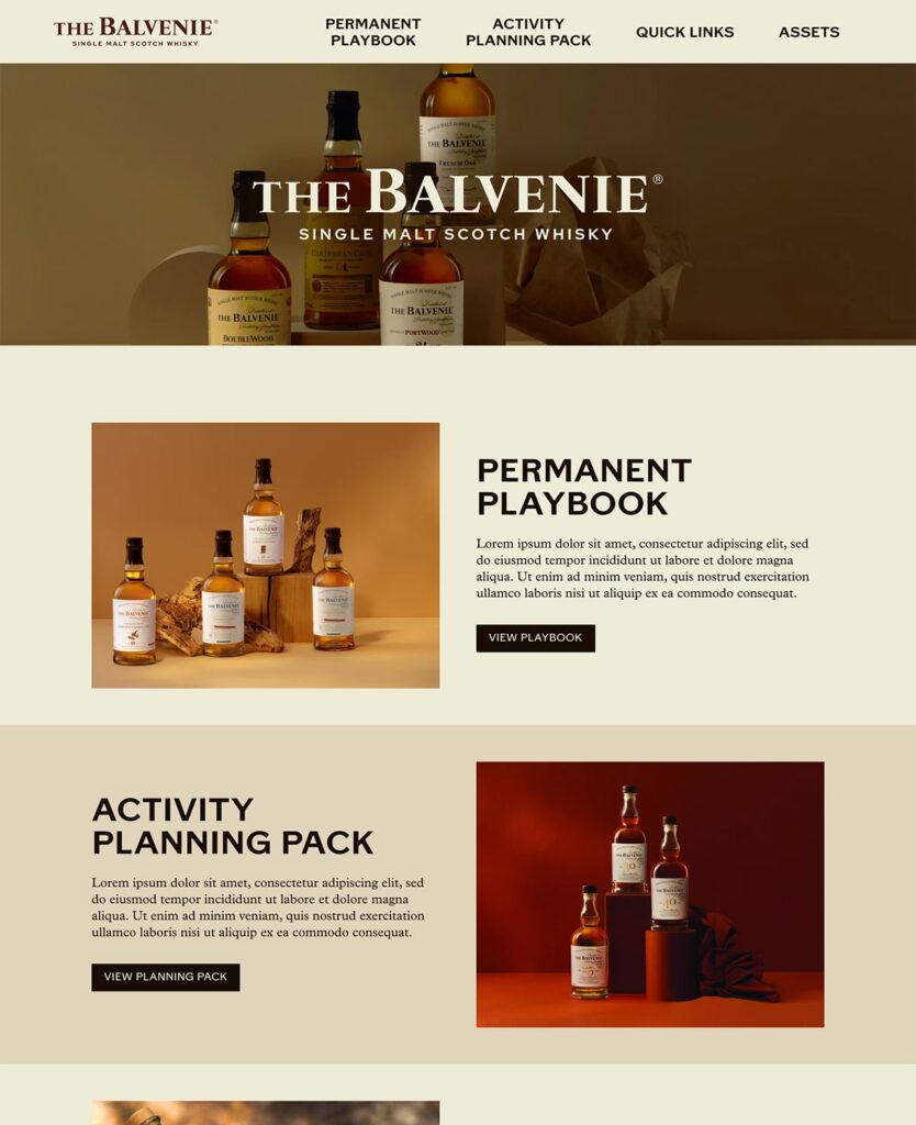 The Balvenie A sample page for The Balvenie, a single malt scotch whiskey, focusing on the product.